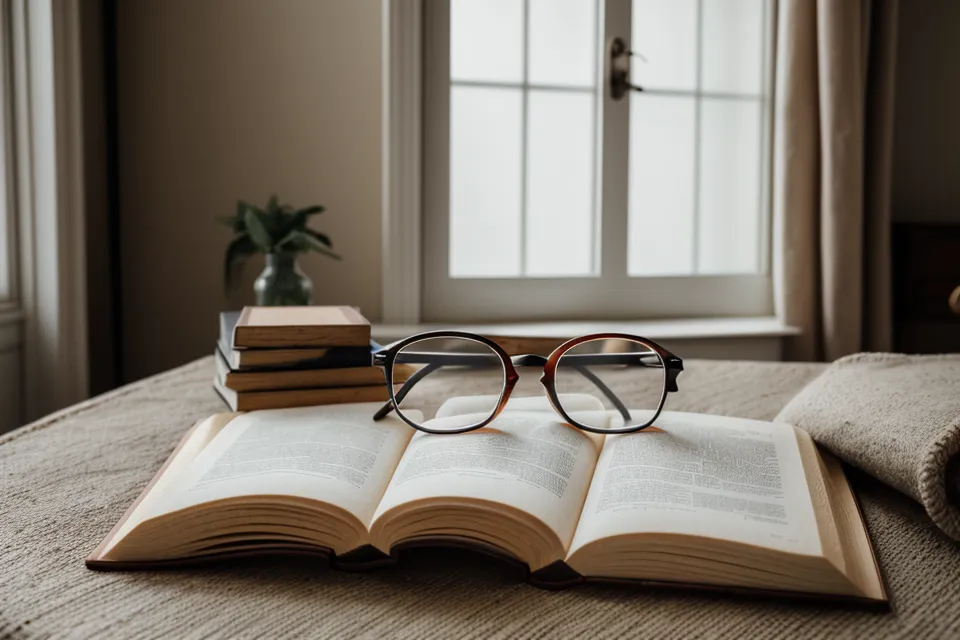 Handwritten eye vitamin and presbyopia support journal notes beside a pair of reading glasses on a wooden desk