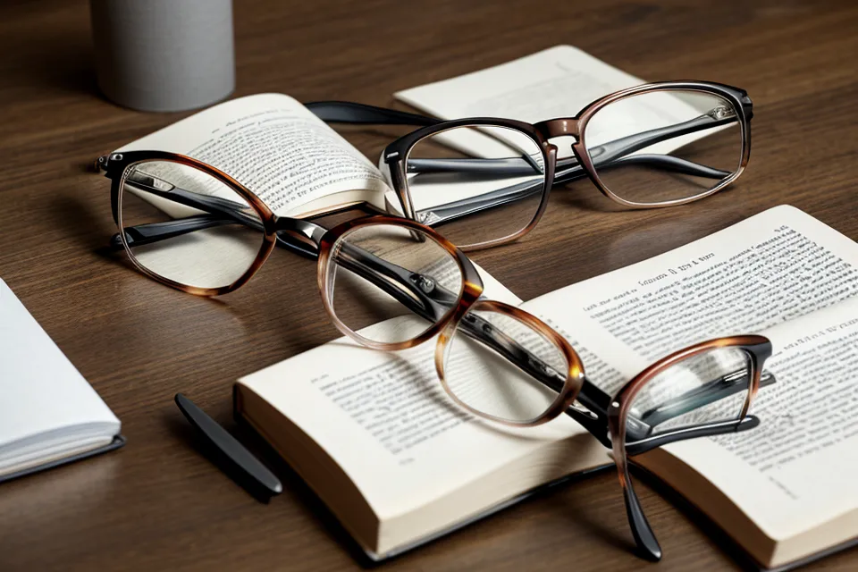 Four pairs of reading glasses scattered on a table next to papers, a familiar sight for anyone managing aging-eyes reading strain