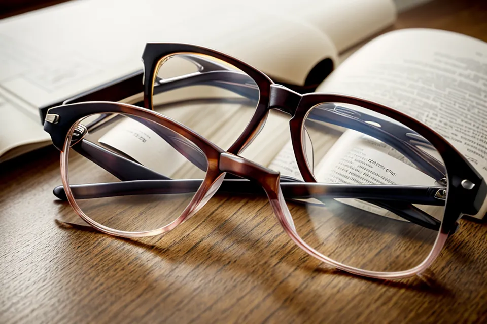 Preservative-free eye drop vials and reading glasses on a retired teacher's desk, part of a dry eye relief routine after fifty