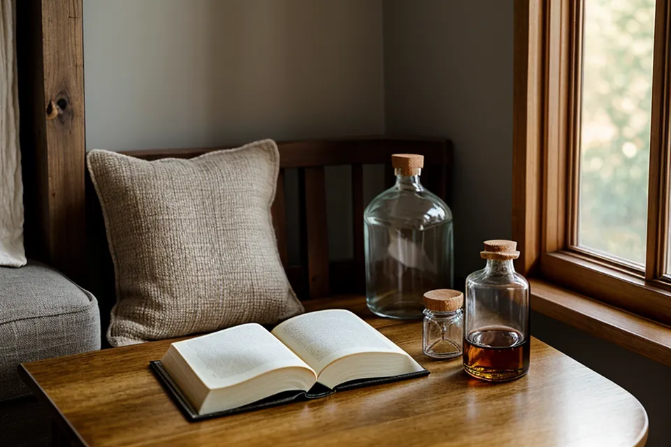 A humidifier beside a stack of books, part of a simple dry eye relief routine at home