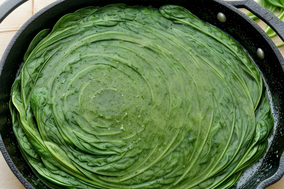 Sautéed spinach in a pan with olive oil, an eye-friendly diet swap that improves lutein and zeaxanthin absorption for aging vision