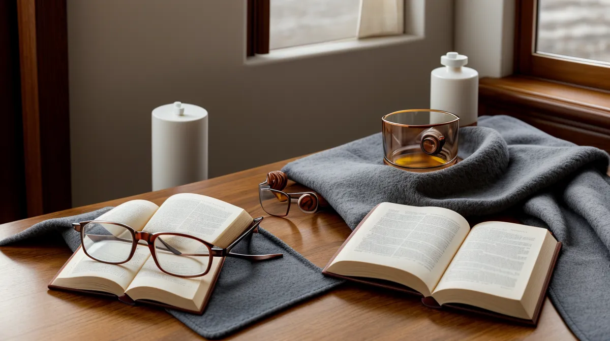 Lutein and zeaxanthin eye health supplement bottle beside reading glasses, for aging readers managing vision changes