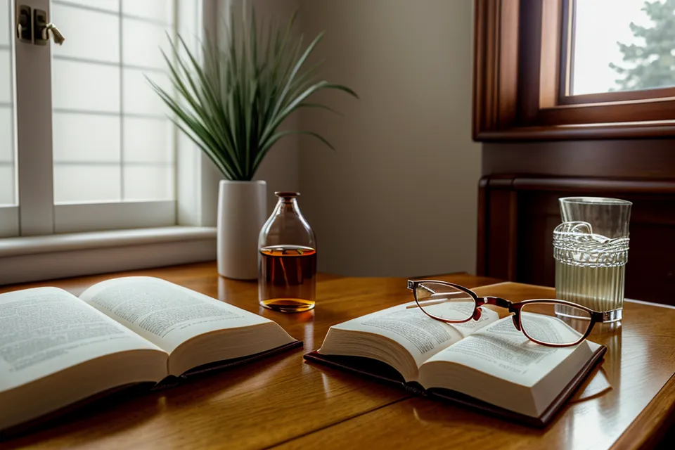 Reading glasses, a supplement journal, and almonds on a wooden table, tracking a lutein and zeaxanthin eye-health routine for aging vision