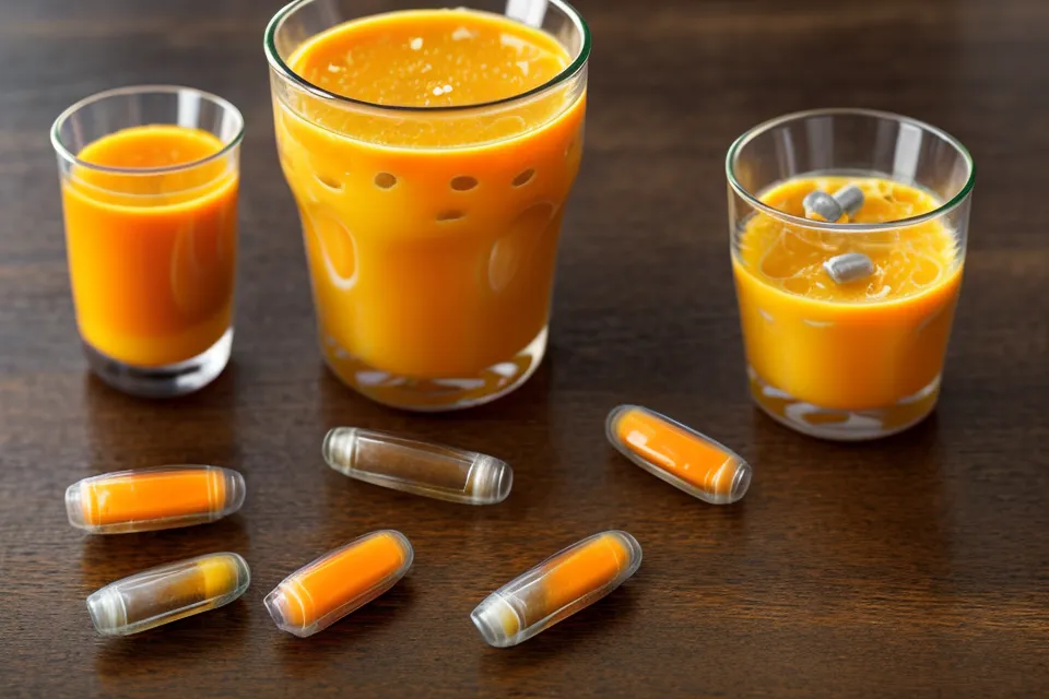 Vitamin C rich foods and an eye health supplement capsule for aging vision support