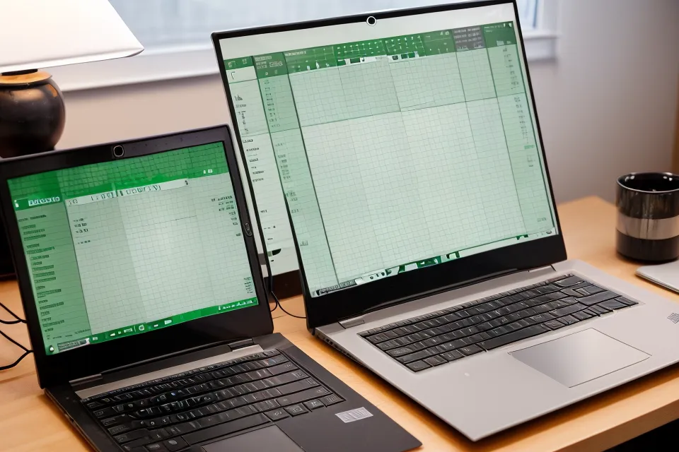 Laptop screen showing a spreadsheet with reading glasses in the foreground.