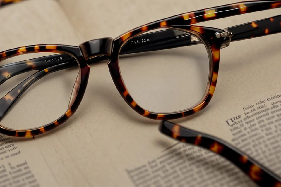 Reading glasses resting on a book page where wavy, distorted text signals early macular degeneration in women over fifty