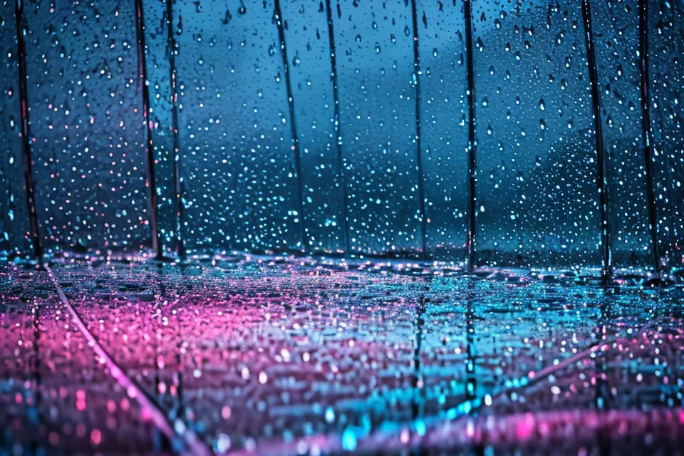 Starburst glare from oncoming headlights on a rain-slicked road, the kind of night vision trouble that sends people looking for glare relief